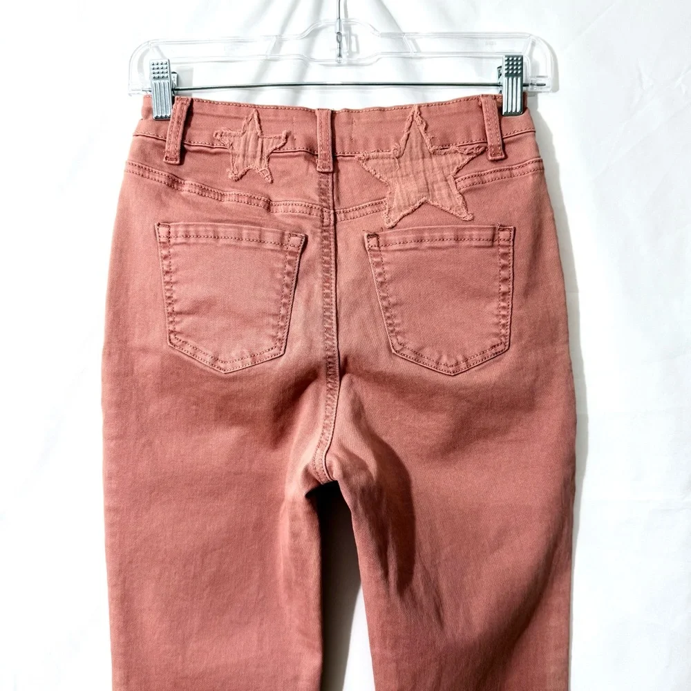 Listicle Skinny Acid Wash High Rise Jeans W/ Star Shape Fray Patches Size Small